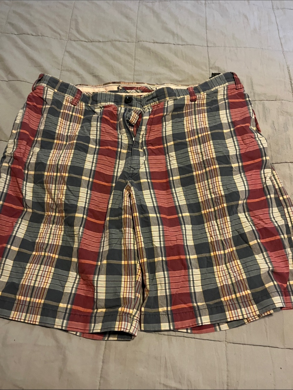Nautica Red, Blue and Cream Plaid Flat Front Shorts